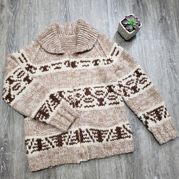 Vintage * Hand Knit Cowichan Sweater * Sz M L XL - Picture 2 of 11